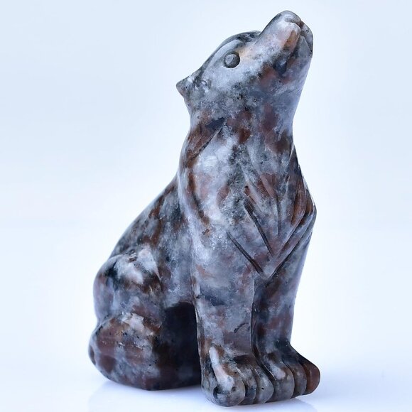 2.1 Inch Flame Stone Obsidian Wolf Healing Crystal Stone Energy Gemstones Statue - Picture 1 of 6